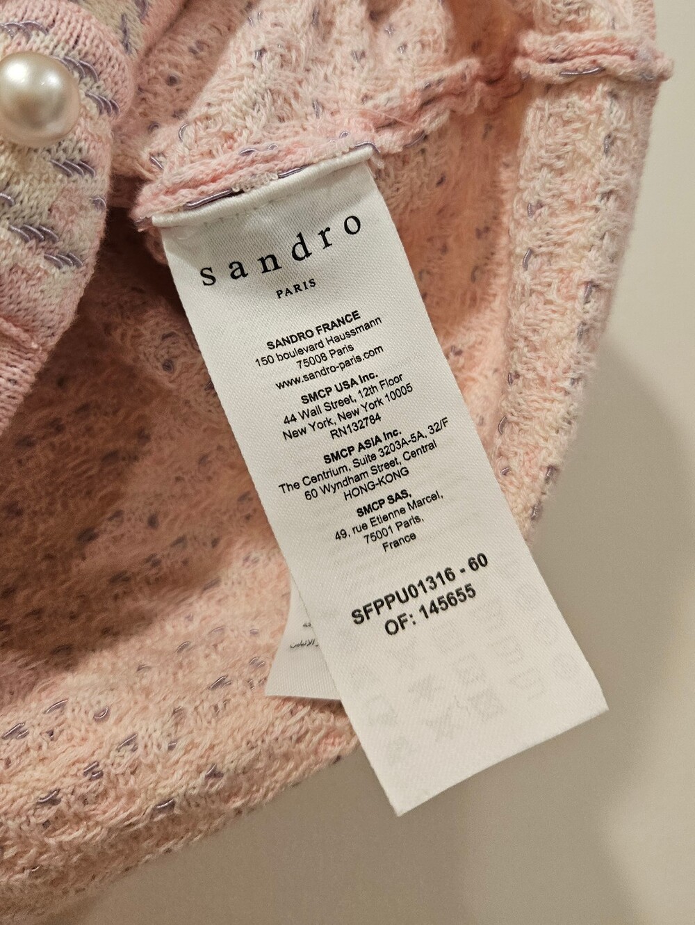 SANDRO Daniella Tweed Cropped Top Rose Pink $220 Paris Size Small NWT - Picture 15 of 16